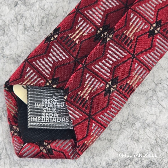 Jones New York Vintage Silk Tie Red Geometric Retro Y2K 58x3.75 - Picture 5 of 7